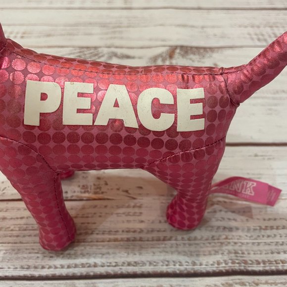Victoria's Secret PINK Peace Metallic Shiny Pink Dot Stuffed Mini Dog - Picture 3 of 6